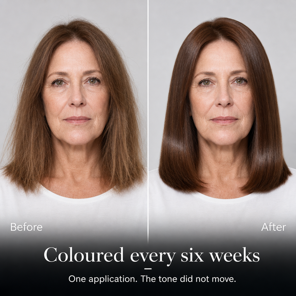 Before and after, coloured chestnut brown