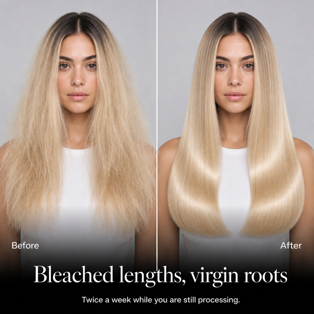Before and after, bleached balayage