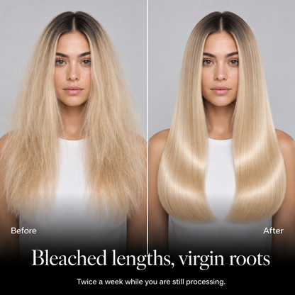 Before and after, bleached balayage